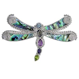 Sterling Silver Paua Shell Dragonfly Pendant Pin by Sajen by Sajen Sterling Silver