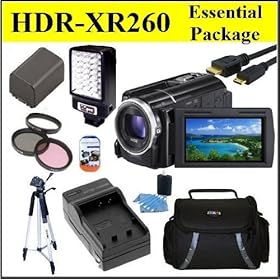 Sony HDR-XR260V High-Definition Handycam 8.9 MP Camcorder Essentials Package W/ Battery + Battery Charger + LED Video Light + Case + Tripod & Much More!!!