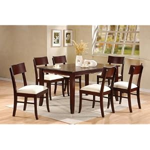 7pc Cappuccino Wood Dining Table and 6 Chairs Set by