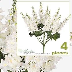 FOUR 26" Delphinium Artificial Flower Bushes in Bridal White for home or wedding decoration