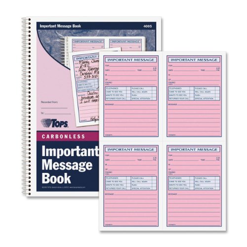 Phone Message Book, Fax/Mobile Section, 5 1/2x3 3/16 Form, 4/Page, 200 Sets/Book (TOP4005)