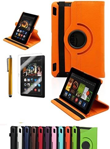Amazon Kindle Fire HDX 7", CINEYO(TM) 360 Degree Rotating Stand Case Cover with Auto Sleep / Wake Feature for Amazon Kindle Fire HDX (10 Colors)(will only fit Kindle Fire HDX 7" 2013) (Orange)