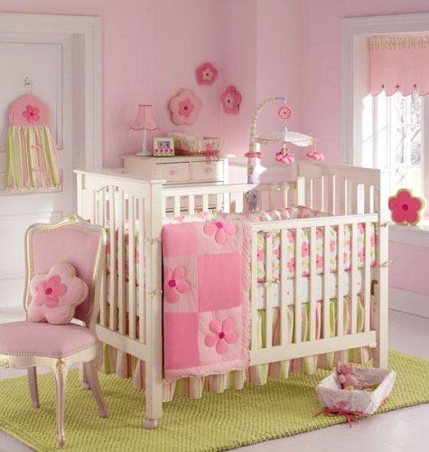 Banana Fish Pink Flowers FLORA 5pc Crib Nursery Bedding Girls Rug