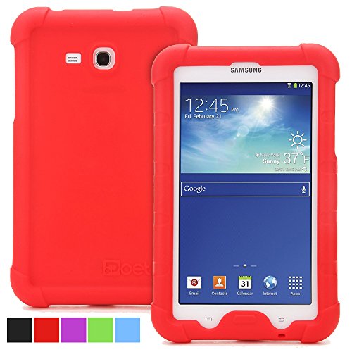 Galaxy Tab 3 Lite 7.0 / Galaxy Tab E Lite 7.0 Case - Poetic [Turtle Skin Series] - [Corner/Bumper Protection] [Grip] [Sound-Amplification] Protective Silicone Case for Samsung Galaxy Tab 3 Lite 7.0 (2014)/ Galaxy Tab E Lite 7.0 (2016) Red (3 Year Man