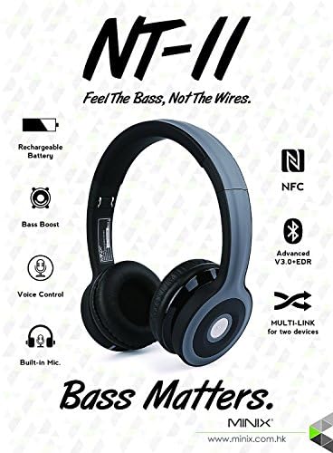 P PLATER® Minix Nt-II（NT-2) Bass Matters Music Headphone with NFC Wireless On-ear Headset Stereo Bluetooth Foldable Built-inMIC Rechargable