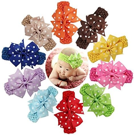 Tnian baby girls' grosgrain ribbion polka dots hair bow headbands elastic headbands pack of 20 pcs FD03