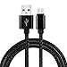 Micro USB Cable,[2-Pack] 6Ft/2M Premium Durable Nylon Braided Tangle-Free High Speed Data Sync Charger Cord with Aluminum Heads for Android Samsung HTC Motorola LG Sony BlackBerry and More (Black)