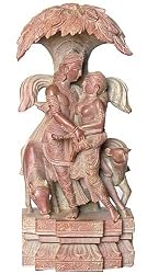 Antique Figurine Stone Carving Lord Krishna and Radha 2.25 x 1.25 x 5 inches (sos390)