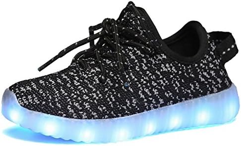 Riverine Kids' LED Light Up Lace Up Shoes Kids Fashion Sneakers Sports Slip-on Loafers with 11 Color Modes,Black,36