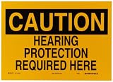 Brady 84791 14 Width x 10 Height B-302 Polyester, Black on Yellow Ear Protection Sign, Header Caution, Legend Hearing Protection Required Here