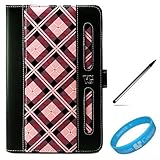 Pink Plaid Executive Portofolio Leather Carrying Case Cover for Barnes & Noble Nook Color Wifi e-Reader + Silver Dual Tip Aluminum Stylus Pen for E-ink and LCD Display Screen Tablets or e-Readers + SumacLife TM Wisdom*Courage Wristband
