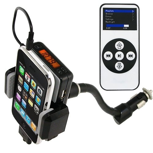 FM Transmitter Car Charger and Mount Compatible with Apple iPod / iPhone