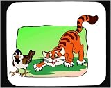 Mouse Pad with animals, hunting, cat, chasing, sparrow, pet, bird