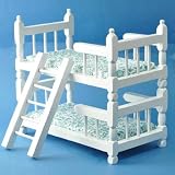Dollhouse Miniature White Wooden Bunk Beds with Ladder