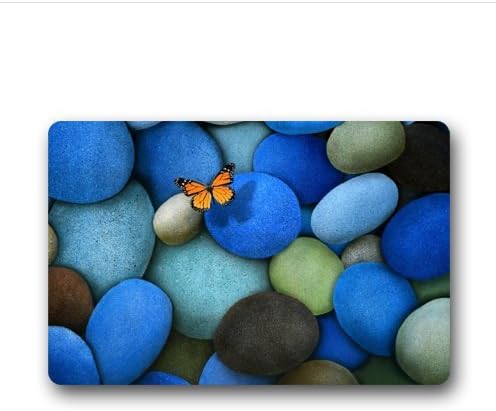 Custom It Blue Stones and Butterfly Rectangular Decorative non slip Doormat 15.7 by 23.6 by 3/16-Inch
