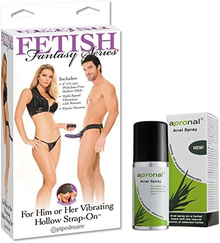 Fetish Fantasy Strap-On For Him or Her Vibrating Hollow, Purple (Includes Apronal Herbal Anal Relaxer Spray)