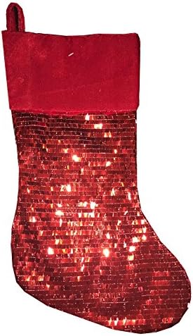 Elegant 17" Sequin Christmas Holiday Stocking (Red)