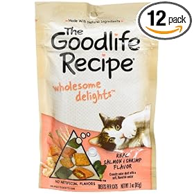 The Goodlife Recipe Wholesome Delights Salmon & Shrimp Flavor Treats for Cats, 3-OuncePouches (Pack of 12)