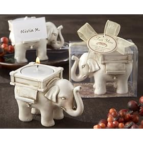  Lucky Elephant inch Antique Ivory-Finish Tea Light Holder - Baby Shower Gifts & Wedding Favors (Set of 48)