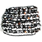 Hematite Crystal Bead 2 Inch Wide Cuff Bracelet, Adjustable 6.5 to 8.5 Inches