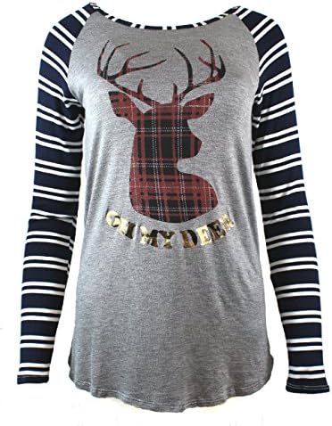 Illibox Womens Oh My Dear Graphic Stripe Long sleeve Top (MEDIUM, BLACK)