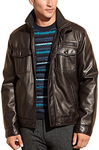 Kenneth Cole Reaction Brown Faux Leather Jacket X-Large Sherpa Lined