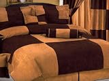 7 Pieces 2-tone Brown+mocha Microsuede Patchwork Comforter Set Bed-in-a-bag Queen Size