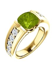 14K Yellow Gold 8.00x8.00mm Antique Cushion Cut Peridot and Diamond Ring -- LIFETIME WARRANTY