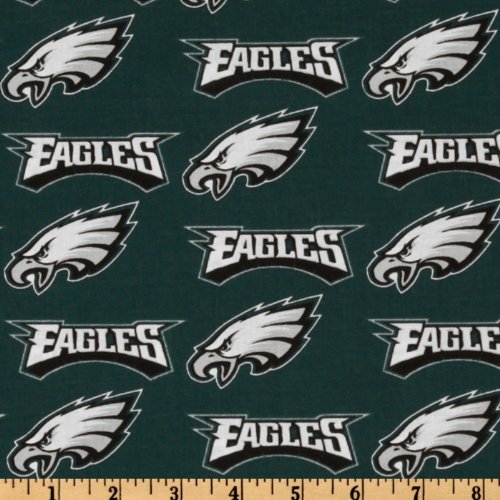 NFL Cotton Broadcloth Philadelphia Eagles Green/Silver/White Fabric By The Yard