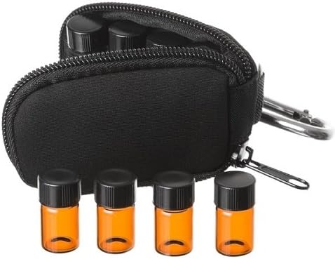 Black Essential Oil Keychain Carry Case Plus 2ml (5/8 Dram) Amber Glass Vials