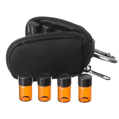 Black Essential Oil Keychain Carry Case Plus 2ml (5/8 Dram) Amber Glass Vials