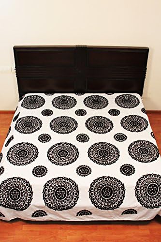 Cotton Royal Suzani Bedspread Indian Queen Size Bed Cover Designer Embroidered Suzani Black &amp; White Throw Wall Hanging