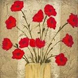 Red Flowers in Vase by Julio Sierra . Art PRINT Poster 29.00 X 29.00