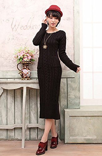 formanism ラウンドネック ケーブル ニット レディース ロング ワンピース