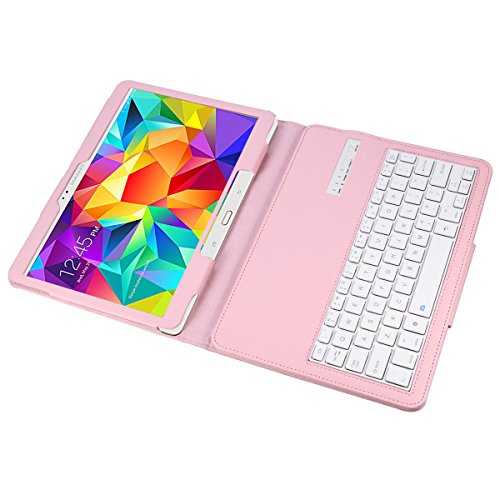 NEWSTYLE Removable Wireless Bluetooth Keyboard ABS Plastic Laptop Stylish Keys and Protective Case For Samsung Galaxy Tab S 10.5" 10.5 inch Tablet SM-T800 SM-T805 (with Bluetooth Camera Remote Function) (Pink)