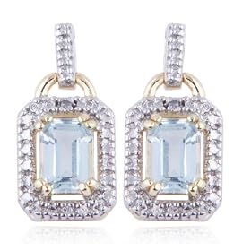 SS 18kpl Genuine Blue Topaz and Diamond Accent Post Earrings by Aesthetic Jewels