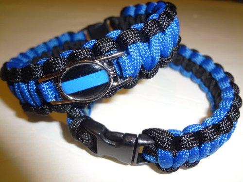 Police Thin Blue Line Black and Blue Paracord Survival Bracelet