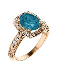 18K Rose Gold 9.00x7.00mm Oval Cut London Blue Topaz and Diamond Ring -- LIFETIME WARRANTY
