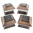 Set Of 4 Solar Powered Bronze Finish Fence Lights Deck