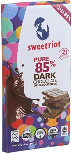 Sweetriot Organic Chocolate Bar - riotBar - 85 Percent Dark Chocolate - 3.5 oz Bars - Case of 12