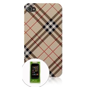 JKase� Tartan Plaid Series Brown/Beige Back Hard Protector Cover Case for Apple iPhone 4 / iPhone 4G with FREE S Stand and Connector Protector - [ JKase Retail Packaging]