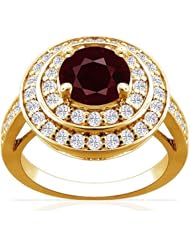 18K Yellow Gold Round Cut Ruby Ring With Sidestones