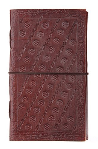 INDIARY Embossed Genuine Buffalo Leather Journal With Handmade Paper 9x5 Inch Simple And Elegant Embossed
