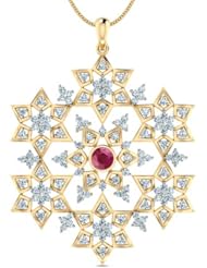 Diamond (1.43 Ct, IJ-SI), 18 Kt Yellow Gold Surya Rangoli Pendant