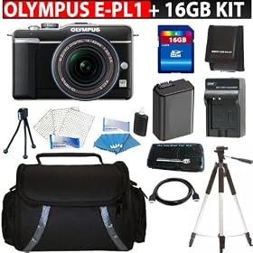 Olympus PEN E-PL1 12.3MP Live MOS Micro Four Thirds Interchangeable Lens Digital Camera with 14-42mm f/3.5-5.6 Zuiko Digital Zoom Lens (Black) + 16GB Premium Accessory Kit