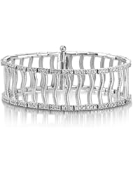 14K White Gold Matte-Finish Florentine-Finish Hand-Crafted Bracelet, Enhanced with Pave Set Diamonds.