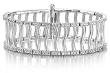 14K White Gold Matte-Finish Florentine-Finish Hand-Crafted Bracelet, Enhanced with Pave Set Diamonds.