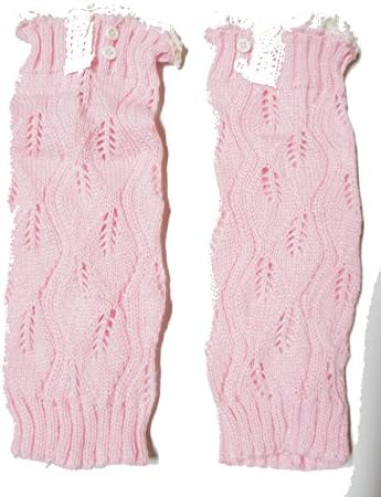 PINK Knit Lace Trim with Buttons Leg Warmers Boot Covers for Girls/Kids