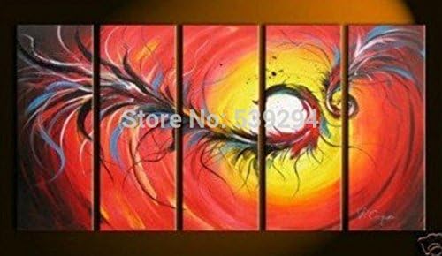 Arts World High-Quality 100% Hand-Painted Modern Pictures Decor Wall Art Phoenix Oil Painting For Living Room 5Pcs Set With Framed