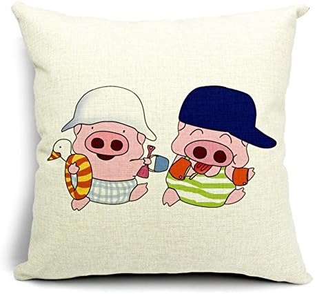 Cartoon Pig Mcdull Cotton Linen Decorative Throw Pillow Case Cushion Cover, 17.7 x 17.7inches